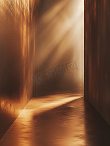 金属拉丝字体样机摄影照片_暗室棕色金属墙上的抽象背景折射