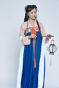 中国美女艺术摄影照片_身穿古装的汉服女性人像汉服影棚拍摄
