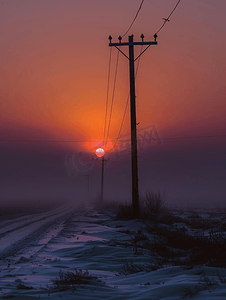 电力线美丽世界梦幻般的日落乌克兰欧洲