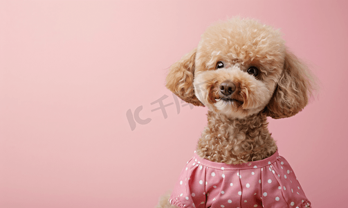 穿着韩式连衣裙的棕色贵宾犬