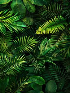 深色背景自然夏季森林植物概念中的热带绿叶