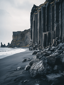 冰岛凉爽的风景有巨大的岩层