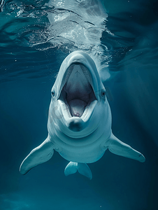 白鲸在水下张开大嘴