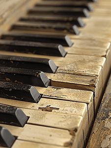 钢琴360度摄影照片_关闭一个肮脏的老式效果钢琴键盘