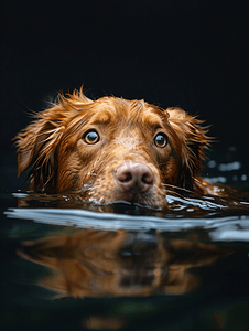 新斯科舍省鸭鸣猎犬在黑暗的水域中游泳