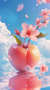 3d水果剪影背景图片_冰块水蜜桃清凉清爽水果背景