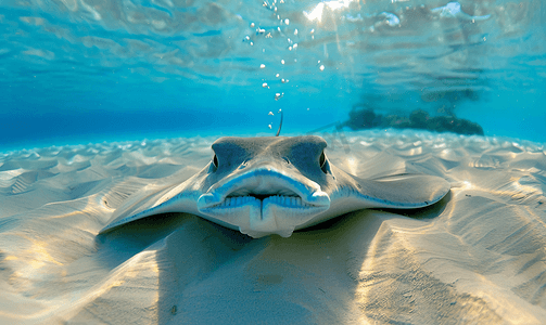 海洋中水下黄貂鱼的惊人面孔