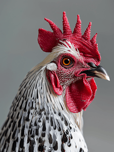 鲜小公鸡摄影照片_带有红色冠的白色和黑色公鸡
