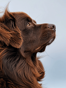 可爱的韩风摄影照片_风吹动棕色纽芬兰犬耳朵上的毛皮