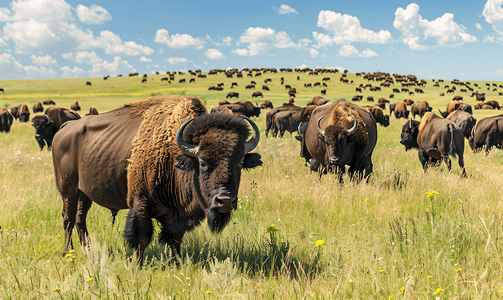夏季南达科他州放牧水牛群