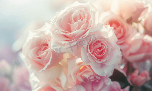 白色离焦模糊的玫瑰花背景抽象花背景宏粉红色花瓣纹理柔和梦幻般的形象