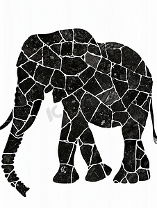 大象插画摄影照片_白色背景下具有石材纹理的大象剪影