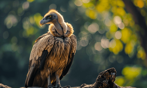 秃鹫肖像野生发型秃鹫鸟坐在树枝上