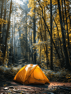 在露营地的森林帐篷里露营