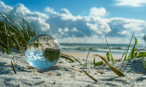 青斯特波罗的海海滩上的玻璃球其中描绘了风景