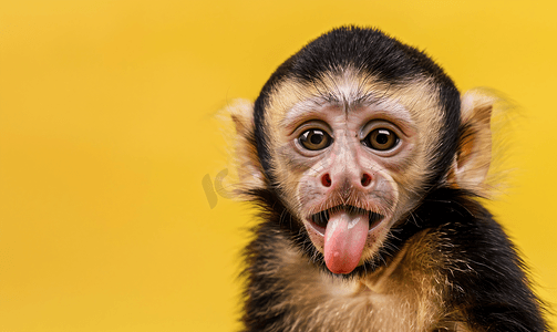 有趣的卷尾猴伸出舌头