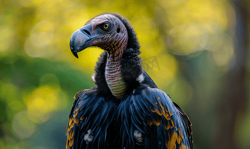 秃鹰肖像秃鹫大鸟的彩色羽毛在公园动物中拍摄