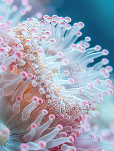 白色和粉红色的螺旋海葵触手细节