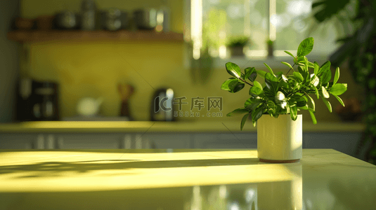 绿色空间质感厨房室内阳光照射的背景