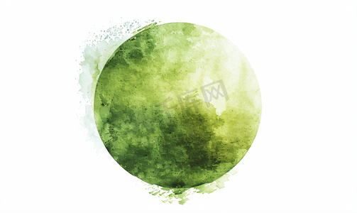 墨水圈摄影照片_白色纹理的绿色圆圈水彩画
