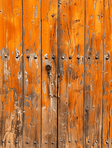 橙色木质背景门纹理表面垂直棕色门板