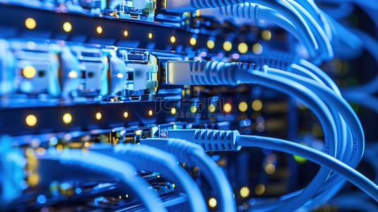 网络安全蓝色科技感光纤网线背景