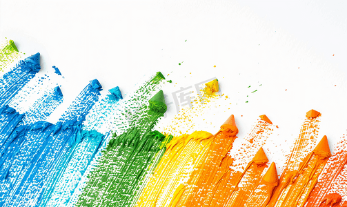 白色背景蓝色橙色绿色和红色蜡笔涂鸦纹理蜡柔和斑点上的抽象蜡笔