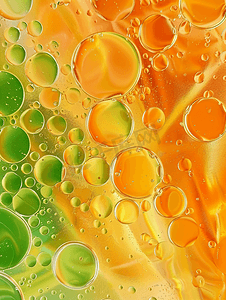气泡图案摄影照片_橙色和绿色油水混合物气泡抽象纹理背景