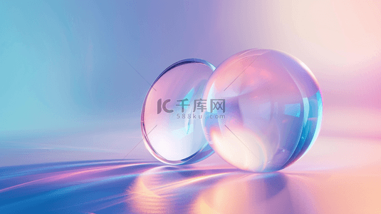 透明水晶背景图片_C4D地板上的玻璃质感透明晶球背景