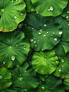 池塘纹理背景荷叶上的雨滴