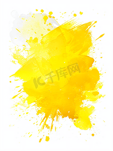 白色背景上黄色溅起抽象亮黄色水彩纹理水彩污渍