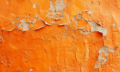 橙色灰泥涂层和油漆外部粗糙水泥和混凝土墙体纹理装饰质朴涂层的背景