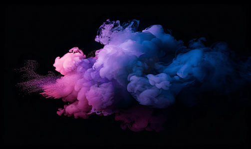 彩色烟雾背景烟雾纹理涂料在水中混合神秘效果软颜料蒸汽云设计蓝色粉红色闪光雾漂浮在黑暗中