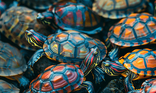 彩色小海龟的背景特写纹理和背景概念