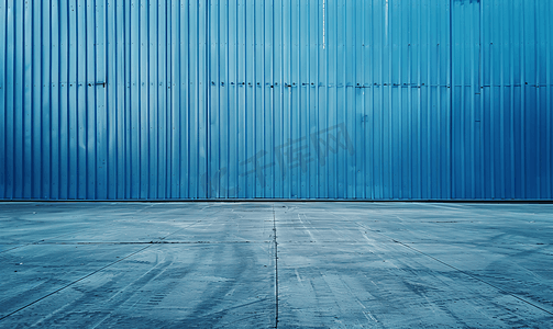 仓库空外墙由蓝色波纹金属纹理表面或镀锌钢墙工业厂房不锈钢金属地板纹理金属背景无缝