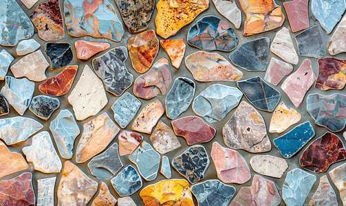 彩色石材马赛克具有抽象图案几何无缝背景纹理元素用于墙壁和地板装饰