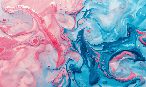 粉红色蓝色摄影照片_采用流体灌注技术制作的丙烯酸纹理具有粉色和蓝色的柔和色彩