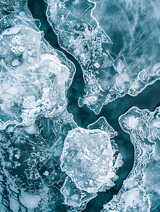 冰冻湖泊的纹理覆盖着冰空中垂直自上而下的视图