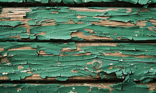 剥落绿漆的旧木材纹理