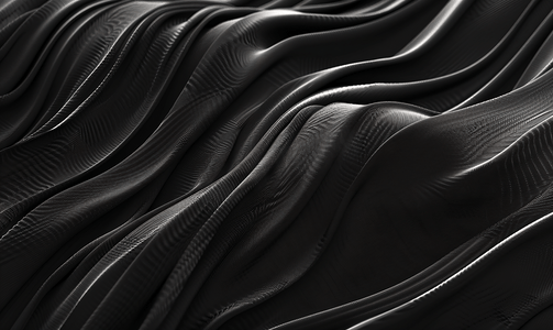 褶皱的摄影照片_波浪褶皱的抽象黑色织物布料纹理背景
