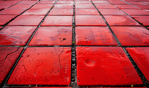 步行路径地板纹理背景上的特写红色瓷砖交叉衬里