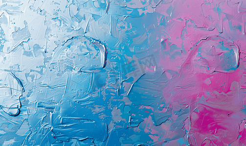 玻璃墙背景照片纹理上的抽象蓝色和粉色油漆层