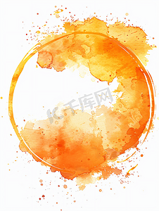 橙色手绘水彩圆形框架纹理与污渍