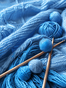棉织针上的蓝色针织纹理