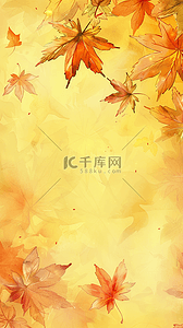 秋天初秋纷飞飘落的红色枫叶黄色背景