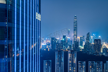 中国深圳福田午后的高楼城市天际线风光