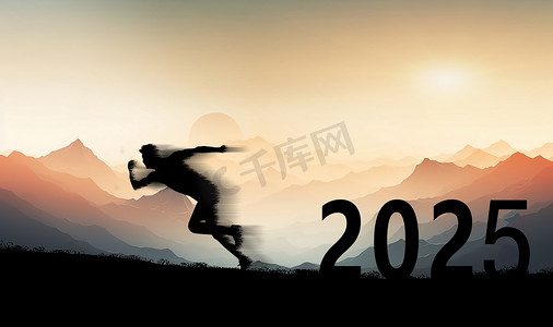 2025夕阳一个人山川奔跑摄影图配图