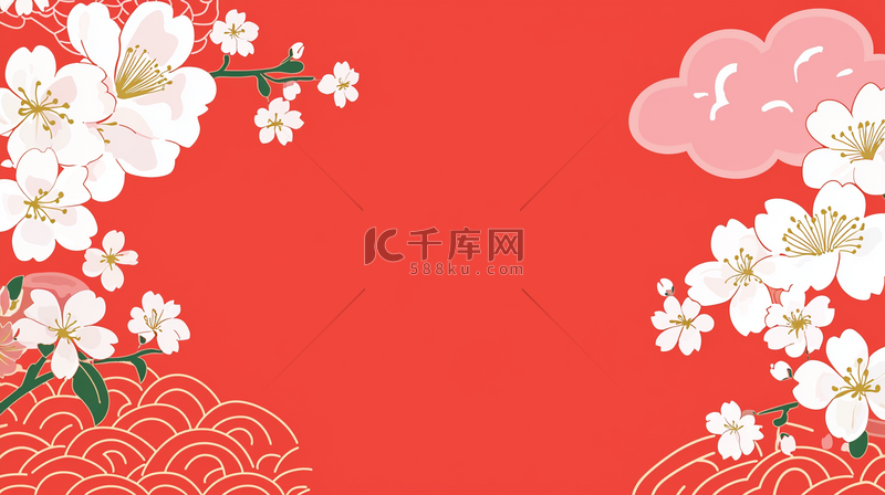 红色中国风梅花边框喜庆平面背景