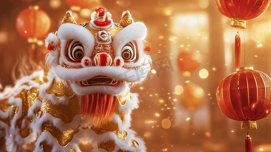 场景场景摄影照片春节喜庆民间舞狮醒狮武狮文化新年场景照片