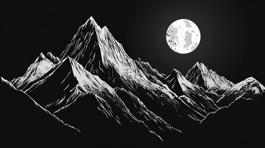 黑色山峰大气意境绘画背景